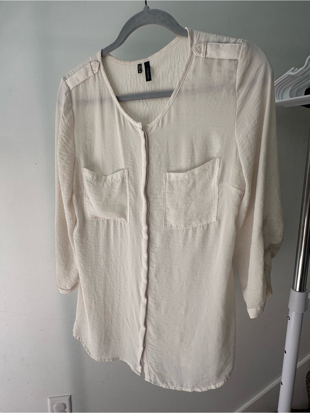 Maurices Cream Button-Up Scoop Neck Top